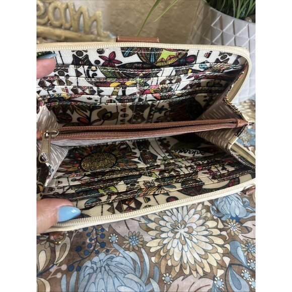 Sakroots Women's Ivory/Brown Coated Canvas Floral Print Zipper Wallet H4"xW6.5" - Picture 3 of 6